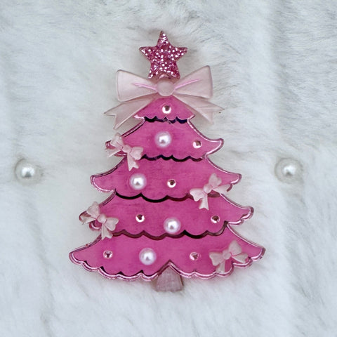 Pink Christmas tree - Brooch