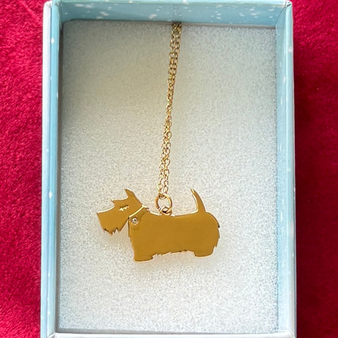 Scotty dog with 18k gold plate with zirconica diamond - necklace