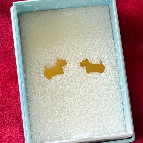 Scotty dog 18k gold plate - stud earrings
