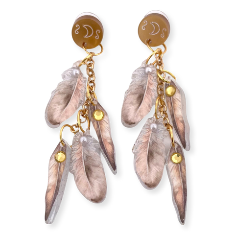 Golden feather moon - Earrings